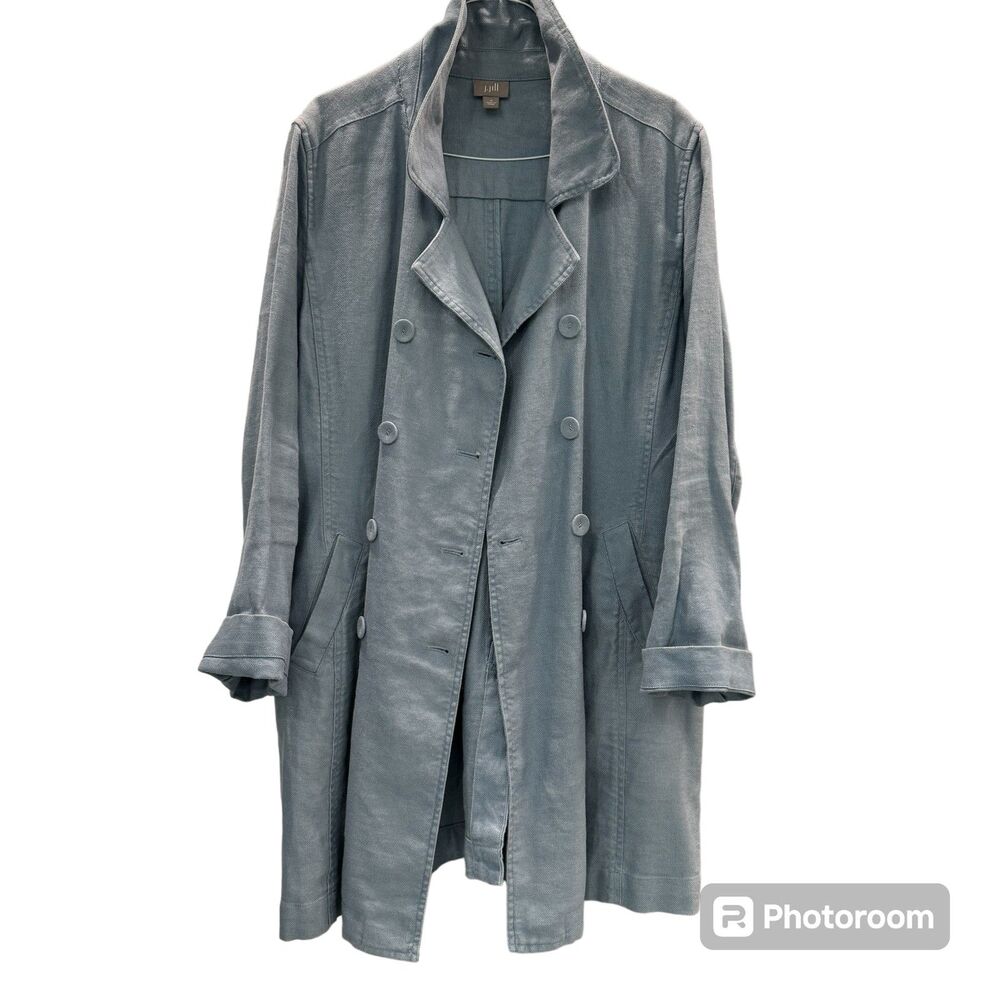 J.Jill Double Breasted Linen Cotton Blend Casual Pea Coat in Light Blue Size M